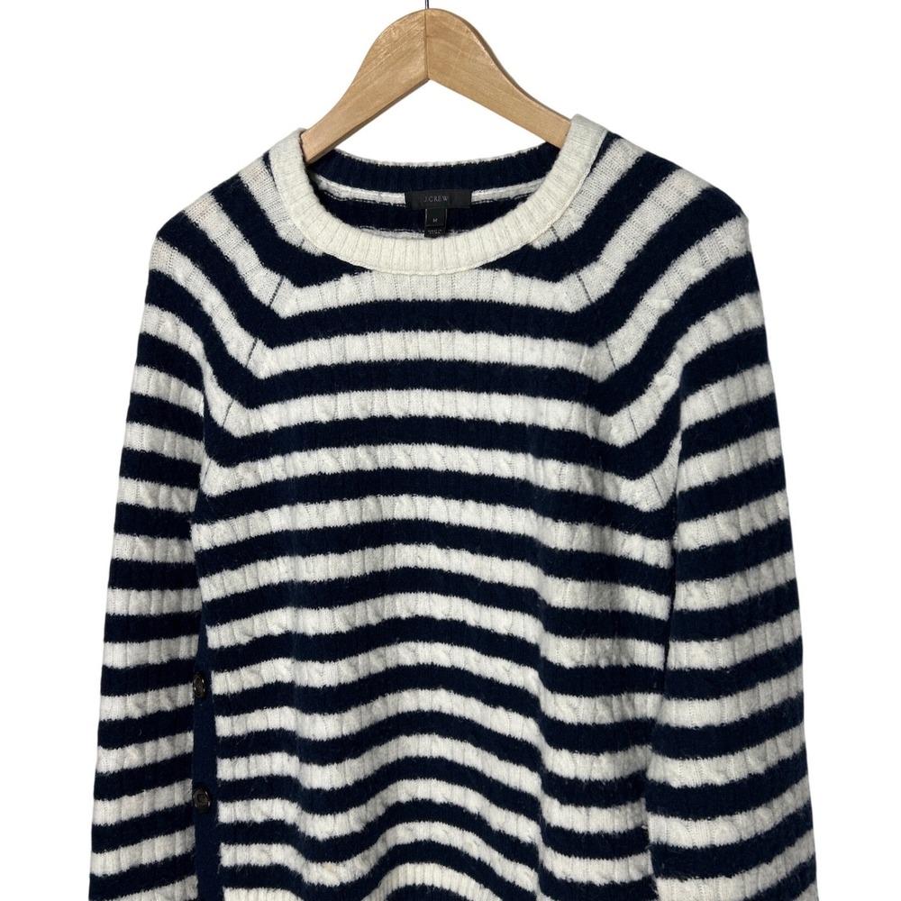 J.Crew Womens Navy White Striped Cable Knit Side Button Sweater Size Medium